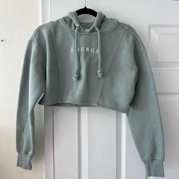 Lounge Cropped Sage Green Hoodie Size Small - Picture 1 of 4
